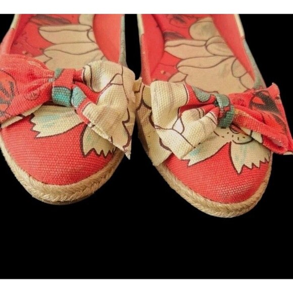 Tory Burch Tasmin Red Floral Print Espadrille Flats Canvas Jute Sole Women's 7B - Picture 2 of 9